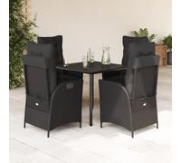 Qnhdfrt Set da pranzo da giardino, 5 pezzi, in rattan sintetico, con tavolo in vetro e cuscino per terrazza, balcone, giardino