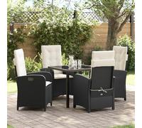 Qnhdfrt Set da pranzo da giardino, 5 pezzi, nero, in rattan sintetico, con cuscino, 4 sedie da giardino regolabili e tavolo per terrazza, balcone, giardino, resistente ai raggi UV, set di mobili da