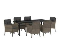 Qnhdfrt Set da Pranzo da Giardino 5 Pezzi Polyrattan Grigio con Cuscini | Arreda la tua terrazza o patio con questo elegante tavolo in vetro temperato e sedie con cuscini sfoderabili e lavabili.