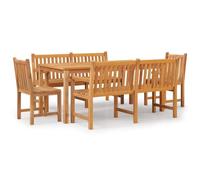 Qnhdfrt Set da Pranzo da Giardino 5 pz in Legno Massello Teak | Arredo completo con tavolo, panche e sedie per momenti conviviali sul terrazzo o sotto il portico di casa.