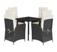 Qnhdfrt Set da Pranzo da Giardino 5 pz in Polyrattan Nero con Tavolo | Mobili da esterno con schienale regolabile e cuscini sfoderabili, perfetti per pranzi sul terrazzo o in giardino.