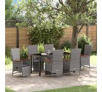 Qnhdfrt Set da pranzo da giardino, 7 pezzi, grigio, con 6 poltrone lounge e tavolo in rattan sintetico, per attività all'aperto, relax su terrazza, balcone, giardino, design moderno, regolabile