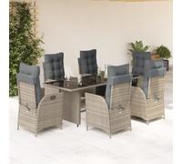 Qnhdfrt Set da pranzo da giardino, 7 pezzi, in rattan sintetico, con cuscino e vetro, per terrazza, balcone, giardino