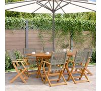 Qnhdfrt Set da pranzo da giardino, 7 pezzi, pieghevole, in legno di acacia, PE, rattan, grigio, 160 x 85 cm, per terrazza, balcone, giardino