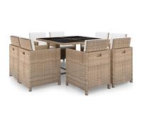 Qnhdfrt Set da pranzo da giardino, 8 sedie, in rattan con imbottitura, colore beige, per esterni, per terrazza, balcone e giardino, 9 pezzi