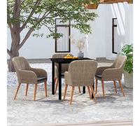 Qnhdfrt Set da pranzo da giardino, 80 x 80 cm, con 4 sedie e cuscini, in rattan sintetico, in acciaio verniciato a polvere, per terrazza, balcone, giardino