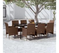 Qnhdfrt Set da pranzo da giardino, 9 pezzi, con tavolo e 8 sedie, in rattan sintetico, marrone, nero, 200 x 100 x 74 cm, per terrazza, balcone, giardino