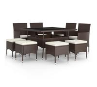 Qnhdfrt Set da Pranzo da Giardino 9 Pezzi in Polyrattan con Tavolo e Sedie | Arredo outdoor completo per terrazzo e patio con tavolo in vetro temperato, quattro sedie e quattro comodi poggiapiedi.