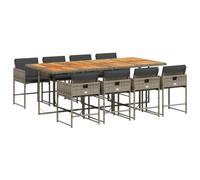 Qnhdfrt Set da Pranzo da Giardino 9 Pezzi in Polyrattan e Legno Grigio | Design salvaspazio a cubo per giardino e patio, con sedie pieghevoli riponibili sotto il tavolo in legno di acacia.