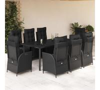 Qnhdfrt Set da pranzo da giardino, 9 pezzi, in rattan sintetico, con cuscino e vetro, per terrazza, giardino, balcone