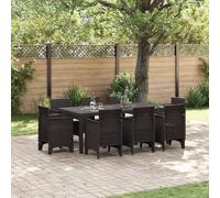 Qnhdfrt Set da pranzo da giardino, 9 pezzi, marrone con cuscino, tavolo rettangolare per 8 persone, mobili da esterni, in polyrattan, resistente ai raggi UV, facile da curare per giardino e terrazza