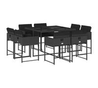 Qnhdfrt Set da Pranzo da Giardino 9 pz in Polyrattan con Vetro Nero | Design a cubo salvaspazio con sedie ripiegabili sotto il tavolo. Ideale per pranzi all'aperto in giardino o sul patio.