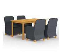 Qnhdfrt Set da pranzo da giardino in legno di acacia con sedie in rattan PE, 5 pezzi, per terrazze, balconi e giardini, 150 x 90 cm