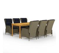 Qnhdfrt Set da pranzo da giardino in legno massello con meccanismo a molla a gas 200 x 90 cm, tavolo e 6 sedie in rattan PE per esterni, per terrazza, balcone e giardino