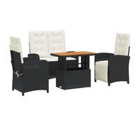 Qnhdfrt Set da pranzo da giardino in polyrattan, 4 pezzi, con schienale regolabile, tavolo da giardino con funzione di sollevamento e cuscino per seduta, per terrazza e giardino
