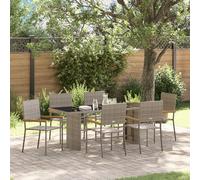 Qnhdfrt Set da pranzo da giardino in polyrattan grigio con piano in vetro, rettangolare, per 6 persone, design moderno, robusto e durevole, per terrazza, balcone, giardino