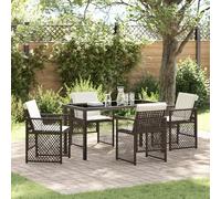 Qnhdfrt Set da pranzo da giardino in polyrattan, set da 5 pezzi, rettangolare, per 4 persone, con cuscino, design moderno, telaio in acciaio per balcone, terrazza, giardino d'inverno