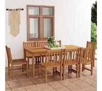Qnhdfrt Set da pranzo in teak, 9 pezzi, tavolo da pranzo e 8 sedie, 180 x 90 cm, per giardino, terrazza, balcone e interni