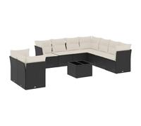 Qnhdfrt Set di 10 divani da giardino in polyrattan, con vano portaoggetti e tavolo, mobili da giardino modulari per terrazza ed esterni, con cuscini per seduta e schienale, colore: nero