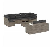 Qnhdfrt Set di 10 divani da giardino in polyrattan, set lounge per terrazza e giardino, set modulare con tavolo da giardino, cuscini e contenitore integrato, colore grigio