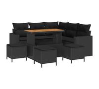Qnhdfrt Set di 10 divani da giardino in rattan di acacia, colore nero, 110 x 55 x 71 cm, modulo moderno lounge divano esterno per terrazza, balcone, giardino