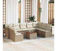 Qnhdfrt Set di 10 divani da giardino, in rattan e legno, per esterni, con tavolo, per giardino, terrazza, balcone