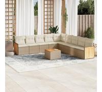 Qnhdfrt Set di 10 pezzi beige PE rattan con cuscino e legno di acacia per terrazza, giardino, balcone, salone
