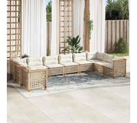 Qnhdfrt Set di 10 pezzi beige PE rattan con cuscino e piedini in legno di acacia per terrazza, giardino e balcone