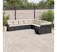 Qnhdfrt Set di 10 pezzi per divano da giardino, in polietilene, colore nero, con spazio impermeabile e cuscino rimovibile, per terrazza, balcone, giardino