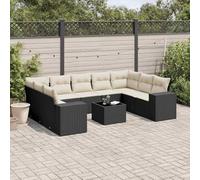 Qnhdfrt Set di 10 pezzi per divano da giardino, in rattan sintetico, con cuscino, spazio di archiviazione e tavolo in vetro, per terrazza, giardino, balcone, salone