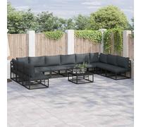 Qnhdfrt Set di 11 divani da giardino, colore nero, 70 x 70 x 32 cm, in alluminio, modulare, design moderno, resistente alle intemperie, per terrazze, giardino, balcone, lounge