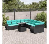 Qnhdfrt Set di 11 divani da giardino in rattan di plastica nera con tavolo di sollevamento 100 × 55 cm, comodo salone per balcone, terrazza e piccolo giardino
