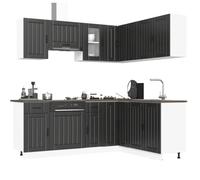 Qnhdfrt Set di 11 mobili da cucina in legno nero con vetro, angolo cottura con molto spazio, piedini regolabili e design elegante per cucine moderne