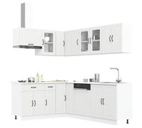 Qnhdfrt Set di 11 mobili da cucina Lucca bianco in legno e vetro dal design elegante, ampio spazio per attrezzature da cucina, piedini regolabili per una regolazione flessibile in cucina