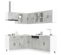 Qnhdfrt Set di 11 mobili da cucina Lucca grigio cemento in legno e vetro con ampio spazio e piedini regolabili per cucine moderne