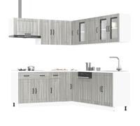 Qnhdfrt Set di 11 mobili da cucina Lucca Grigio Sonoma in legno e vetro con piedini regolabili per un'organizzazione ottimizzata della cucina e un ampio spazio di archiviazione