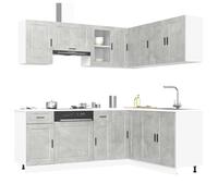 Qnhdfrt Set di 11 mobili da cucina Porto grigio cemento in legno e vetro, con ampio spazio di archiviazione, piedini regolabili in altezza, design moderno per l'organizzazione della cucina