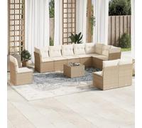 Qnhdfrt Set di 11 pezzi beige PE rattan con cuscino e vetro tavolo per terrazza, giardino, balcone, salone