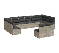 Qnhdfrt Set di 12 divani da giardino in polyrattan, set lounge modulare con vano portaoggetti, cuscini per seduta e schienale, per terrazza ed esterni, grigio chiaro