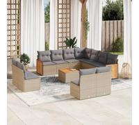 Qnhdfrt Set di 12 pezzi beige PE rattan con tavolo e cuscino in legno di acacia per terrazza, giardino, balcone