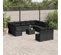Qnhdfrt Set di 12 pezzi da giardino in rattan PE nero con cuscino e tavolo in vetro per terrazza, balcone, giardino, salone