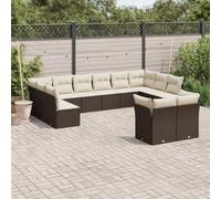 Qnhdfrt Set di 12 pezzi per divano da giardino, in rattan sintetico, con cuscino bianco crema, design modulare, per terrazza, giardino e balcone