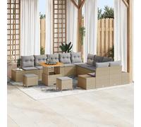 Qnhdfrt Set di 13 divani da giardino con cuscini di colore beige, in polyrattan e acacacia, design moderno e costruzione robusta per balcone, terrazza e giardino