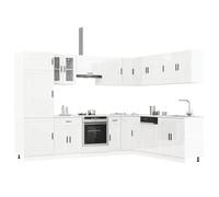 Qnhdfrt Set di 14 armadi da cucina Porto bianco lucido in legno e vetro con pensile e base per angolo cottura - Robusta conservazione con piedini regolabili
