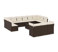 Qnhdfrt Set di 14 divani da giardino in polyrattan, set di mobili da giardino modulari con vano portaoggetti sotto le sedute, tavolo da giardino e cuscini per seduta, colore marrone, per terrazza ed