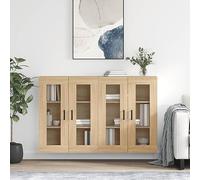 Qnhdfrt Set di 2 armadi da parete in legno di rovere Sonoma, con ante in vetro, moderno pensile per cucina, soggiorno e corridoio