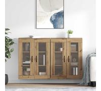 Qnhdfrt Set di 2 armadi da parete in rovere Artisan, 69,5 x 34 x 90 cm, con ante trasparenti, moderna credenza con manici in metallo, molto spazio per Living Room Corridor Bedroom