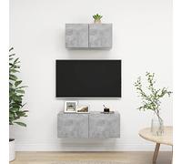 Qnhdfrt Set di 2 armadi sospesi per TV, grigio cemento, in legno, 60 x 30 x 30 cm e 80 x 30 x 30 cm, con ampio spazio per il soggiorno, organizzazione e design moderno
