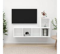 Qnhdfrt Set di 2 armadi sospesi per TV in legno bianco con spazio 37 x 37 x 37 cm e 37 x 37 x 142,5 cm, per TV e soggiorno