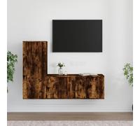 Qnhdfrt Set di 2 armadi TV in legno in affumicatura 100 x 34,5 x 40 cm e 40 x 34,5 x 100 cm, montaggio a parete con pratiche porte, design moderno, ideale per soggiorno, ufficio, corridoio...